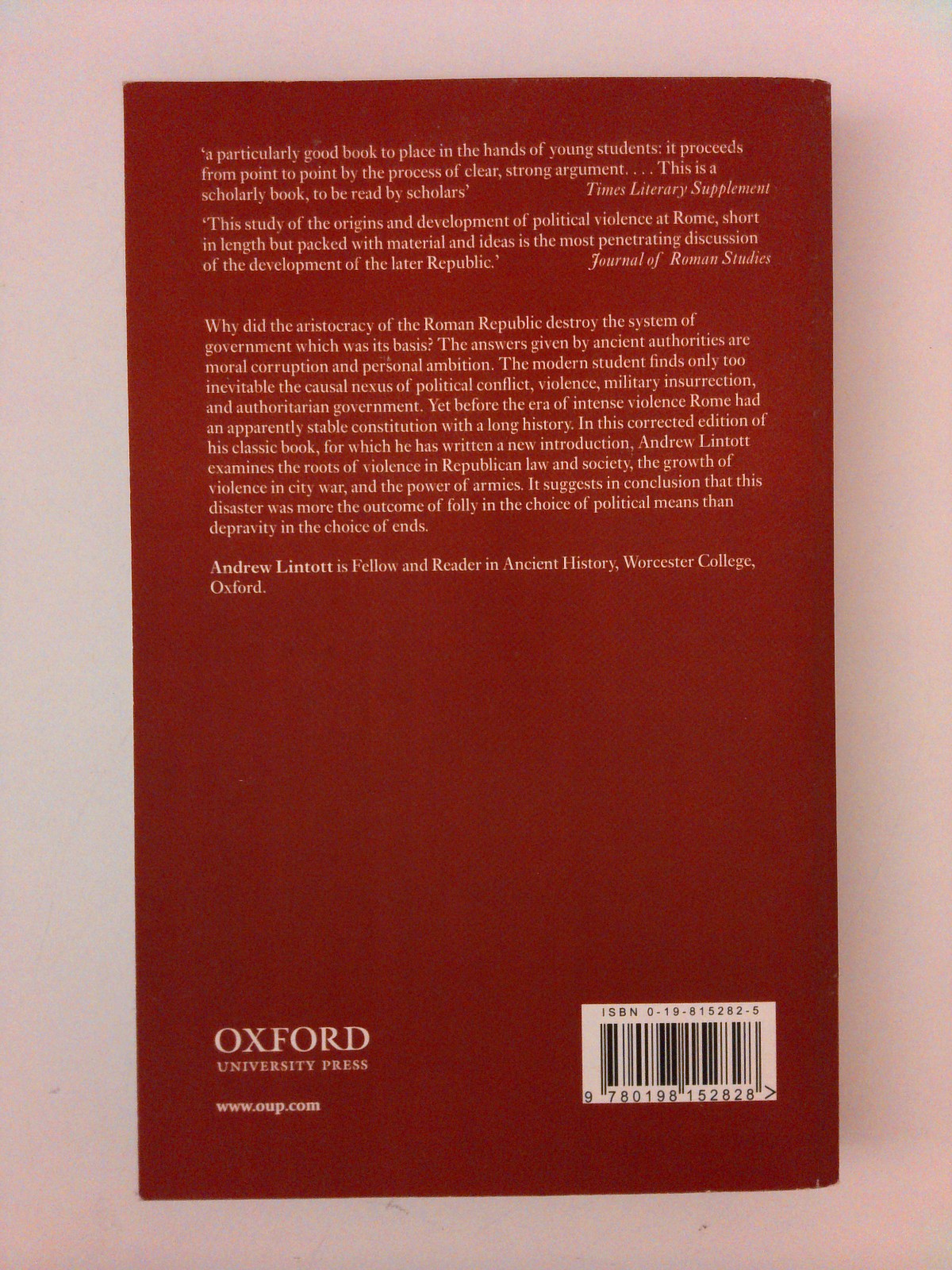 Violence in Republican Rome by Andrew Lintott (1999, Uk-Trade Paper)