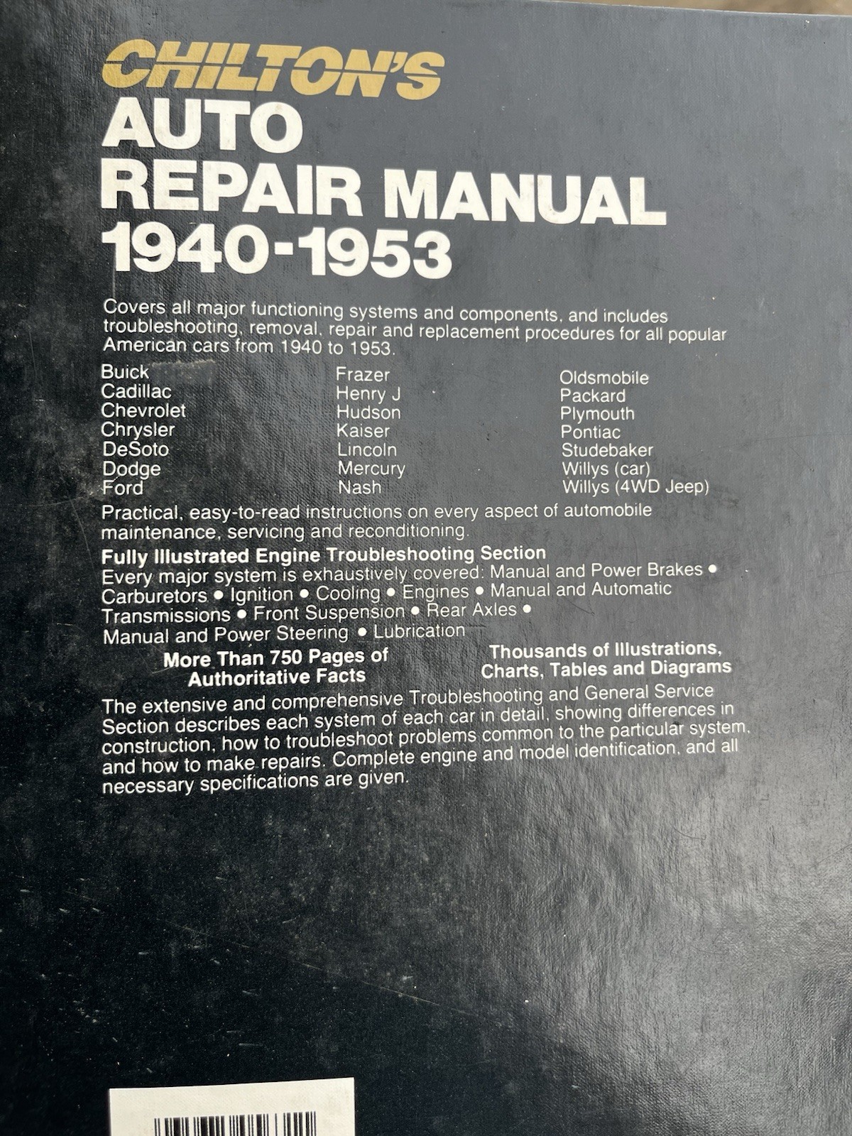 Chilton’s Auto Repair Manual 1940-1953 Collector’s Edition Part No. 5631
