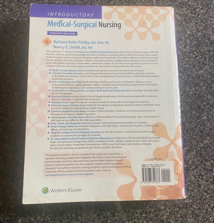 Introductory Medicalsurgical Nursing – Paperback By Timby, Barbara Kuhn – GOOD