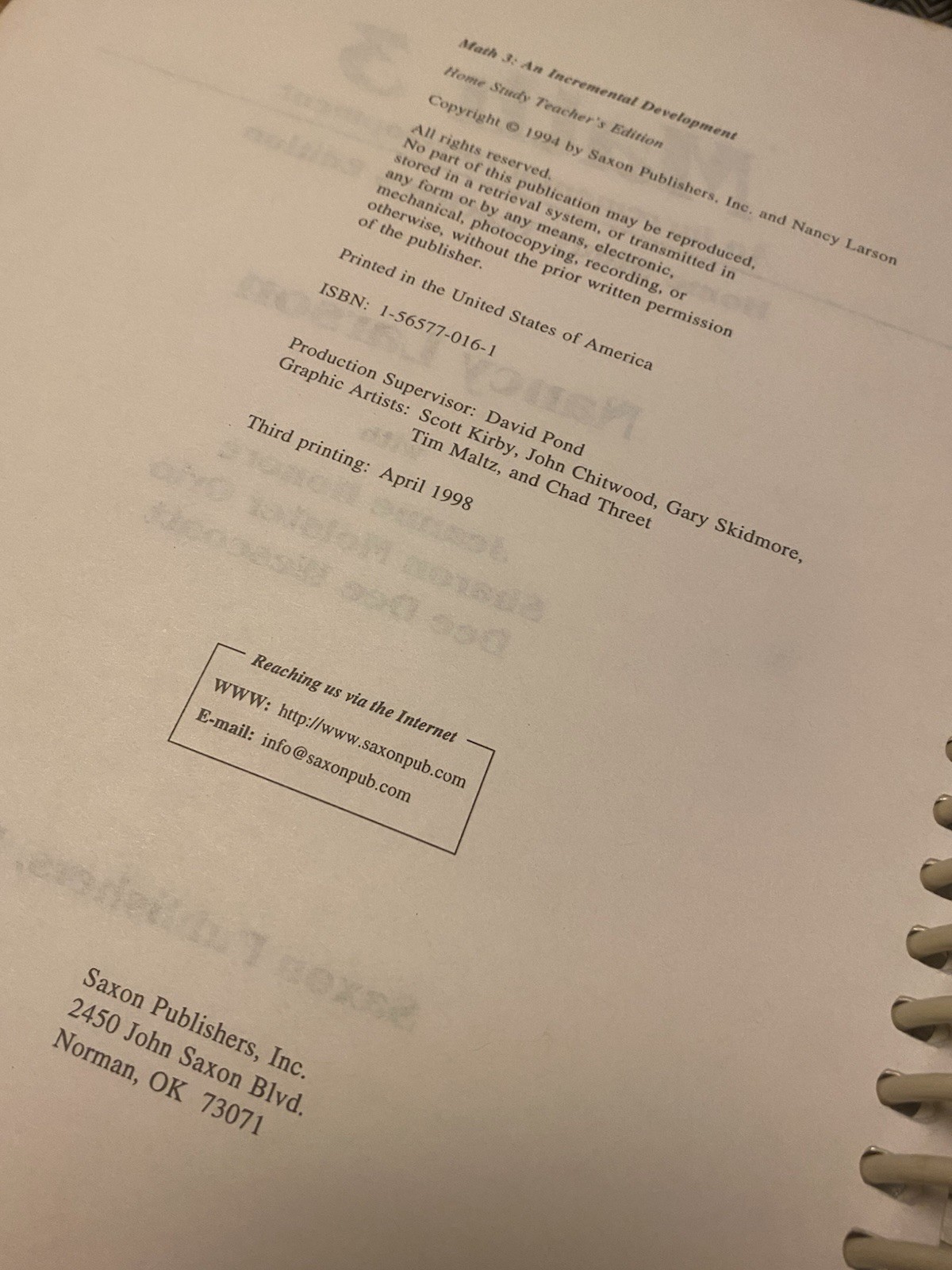 Saxon Math 3–Home Study Teacher’s Edition By Nancy Larson, Spiral-Bound