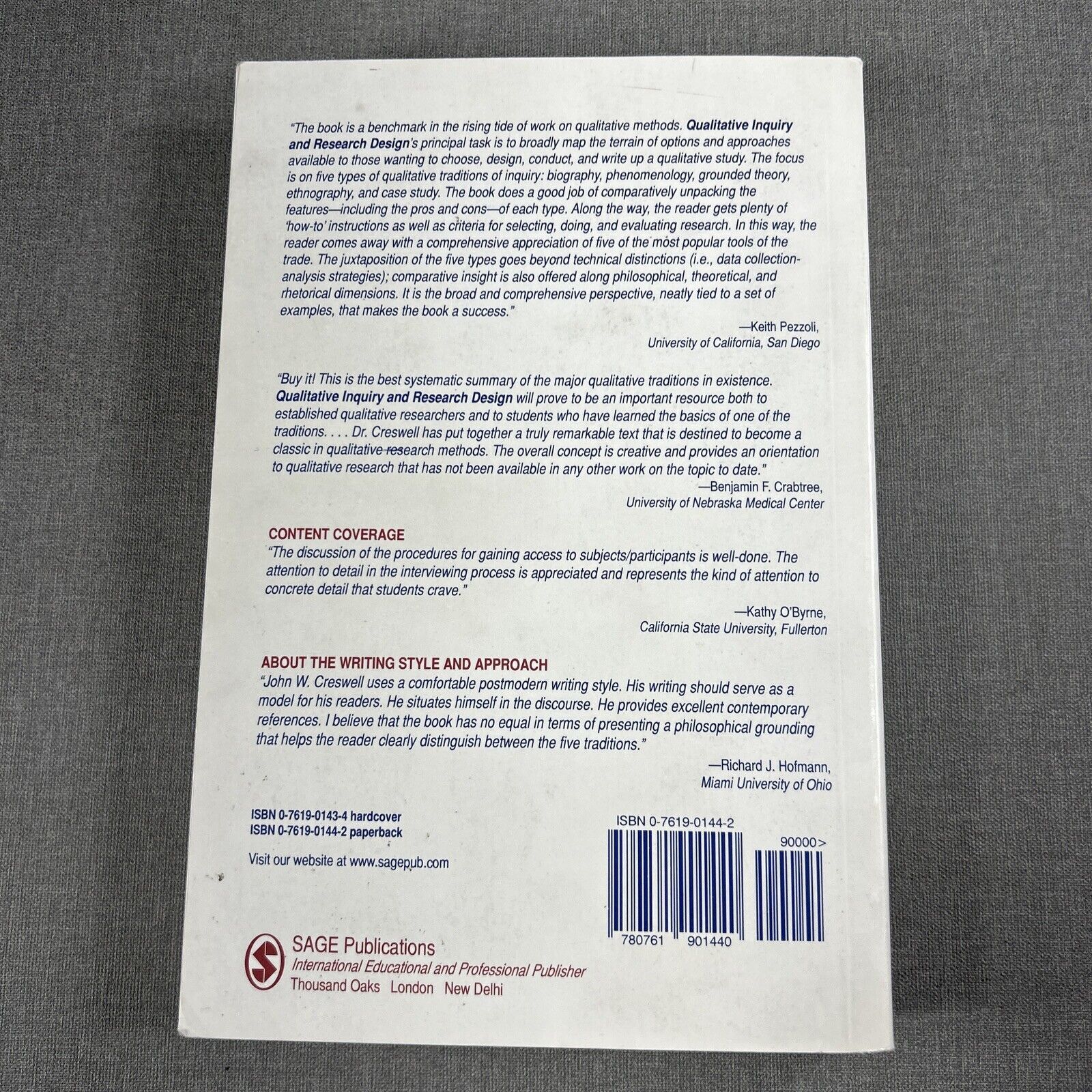 QUALITATIVE INQUIRY AND RESEARCH DESIGN By John W Creswell 1998 Book