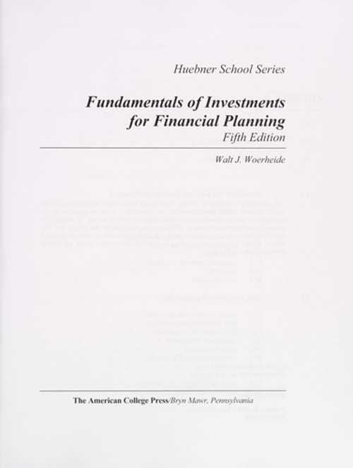 Fundamentals of Investments for Financial Planning Hardcover Walt