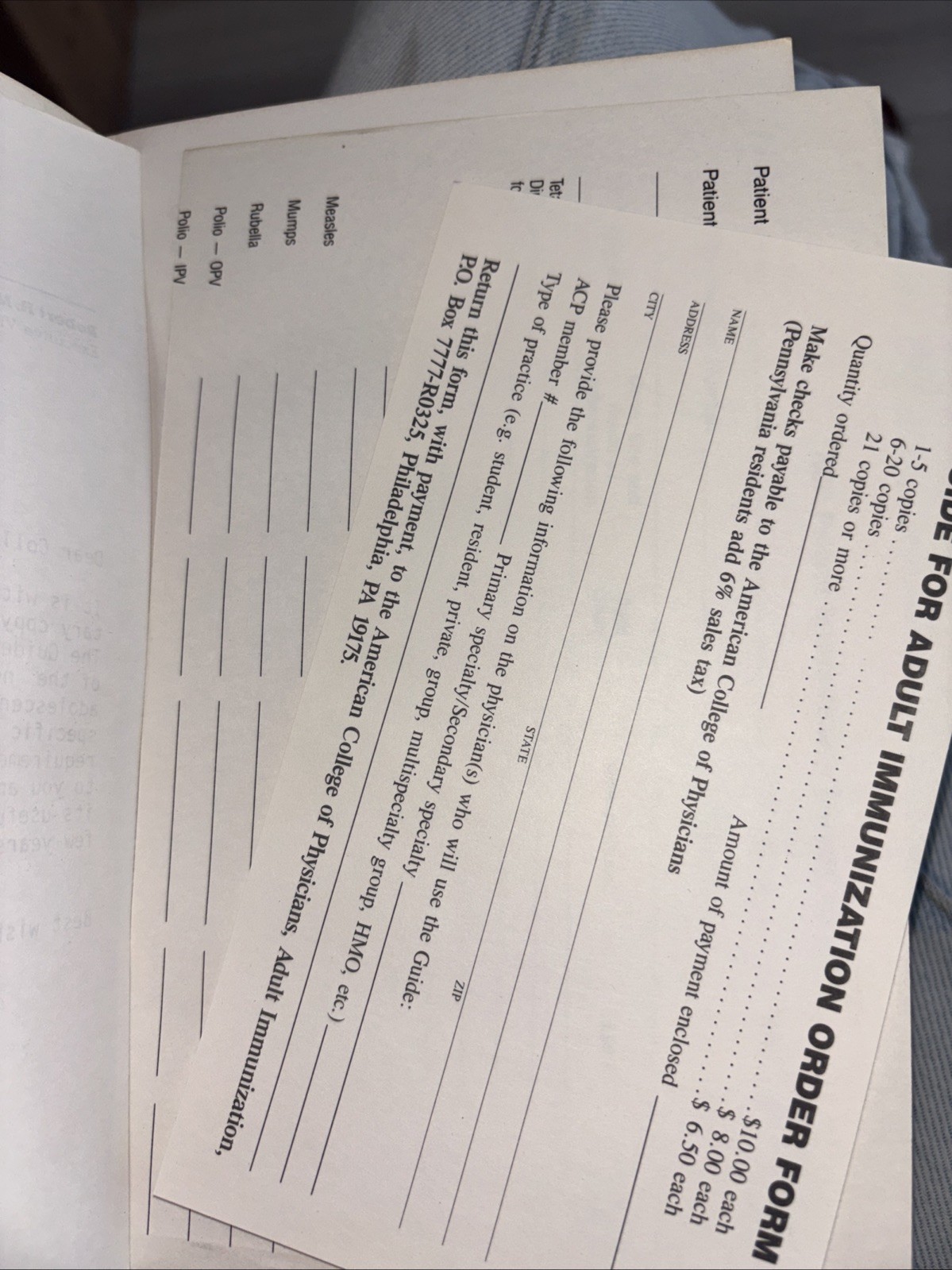 Guide For Adult Immunization 1985 1st Edition American College Of Physicians PB