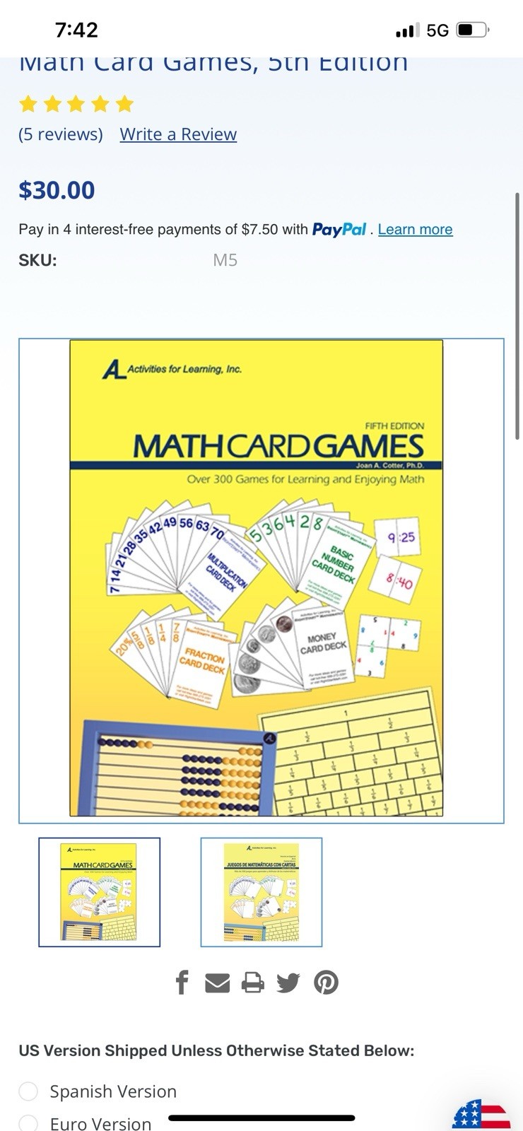 Right Start Mathematics Math Card Games Fifth Edition By Joan A Cotter