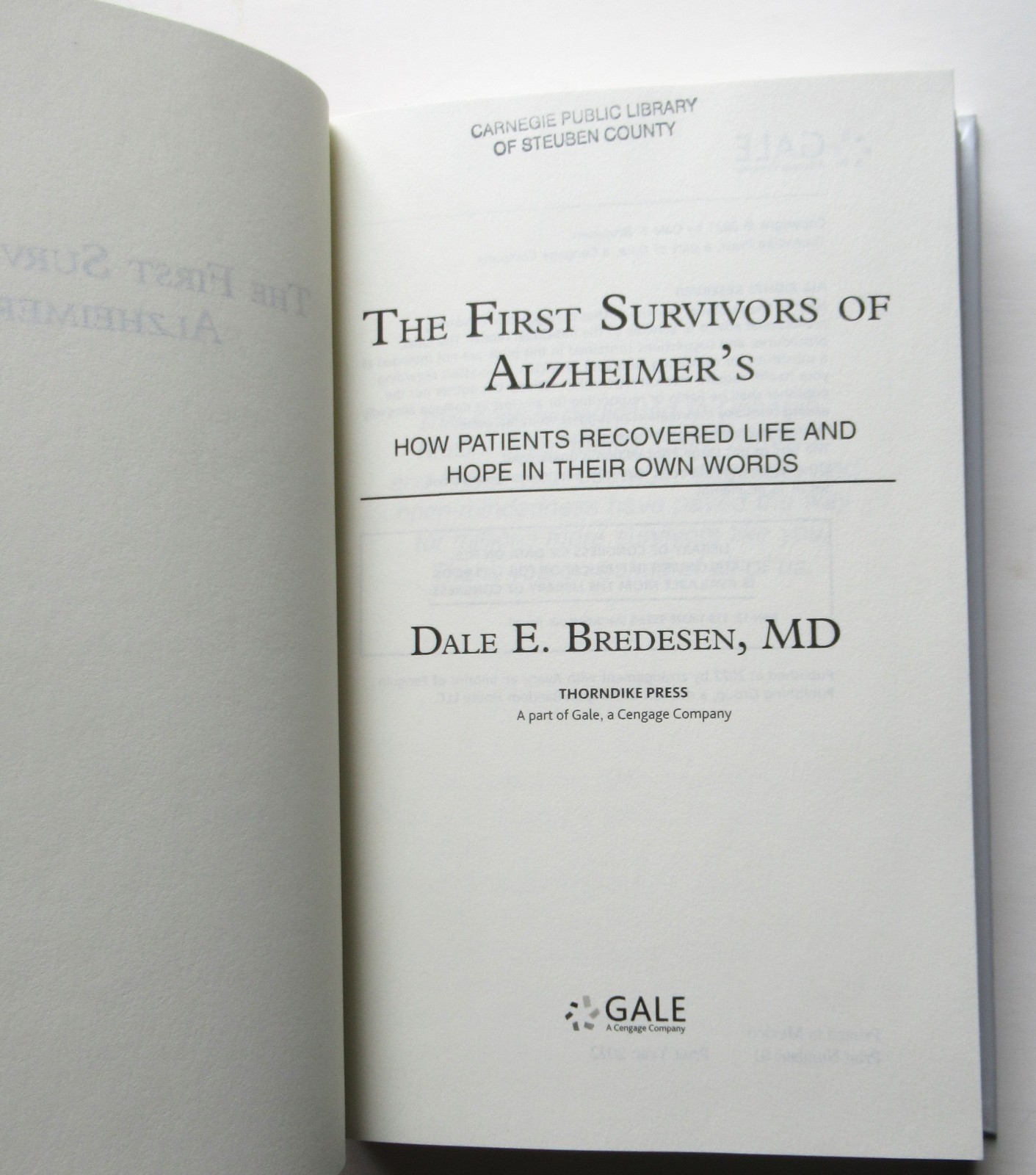 The First Survivors of Alzheimer’s by Dale Bredesen Large Print Ed 2022 HC Good