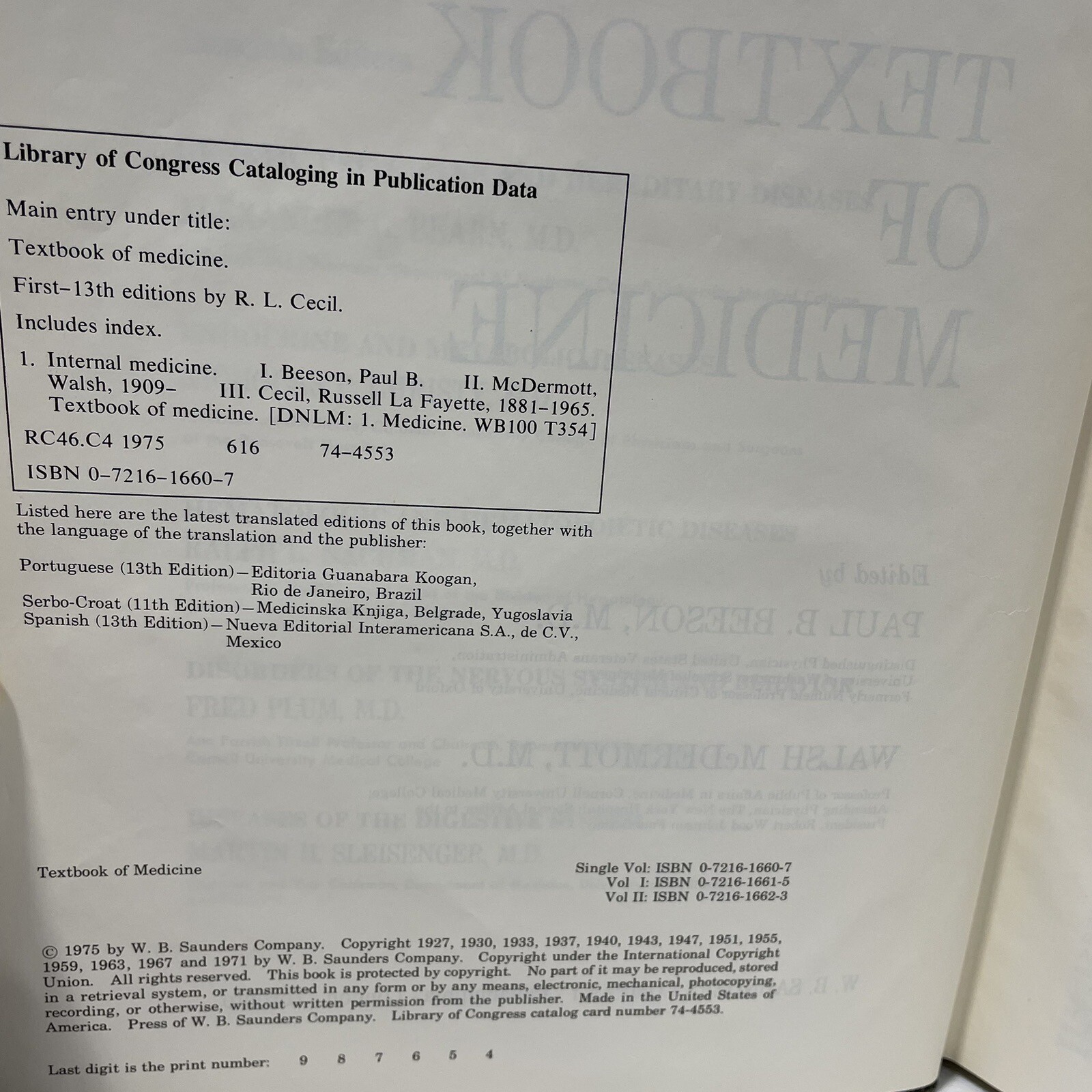 Textbook of Medicine, Fourteenth Edition by Beeson & McDermott Single Volume