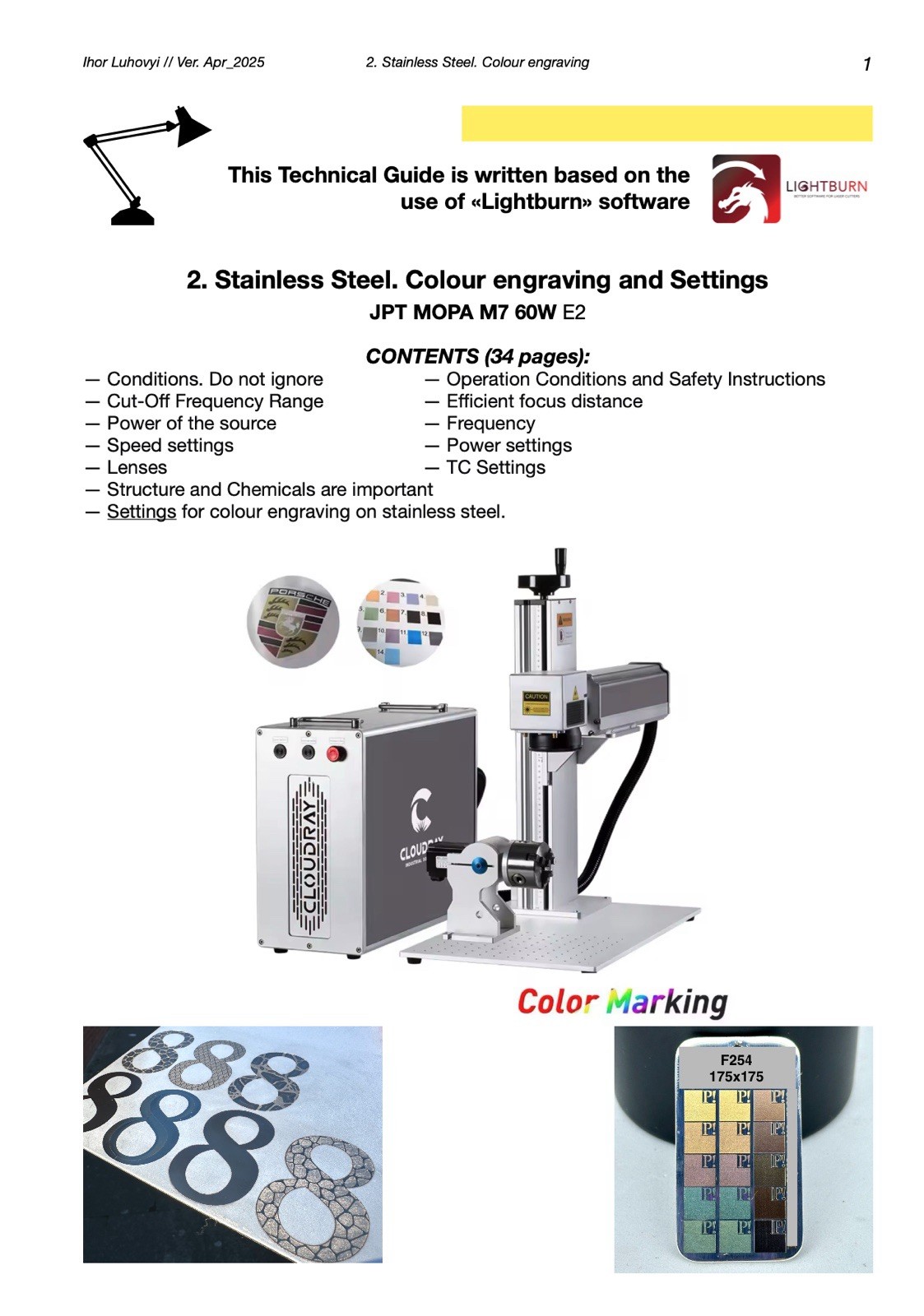 Technical Guide 2. Colour engraving and settings on stainless steel. JPT MOPA M7