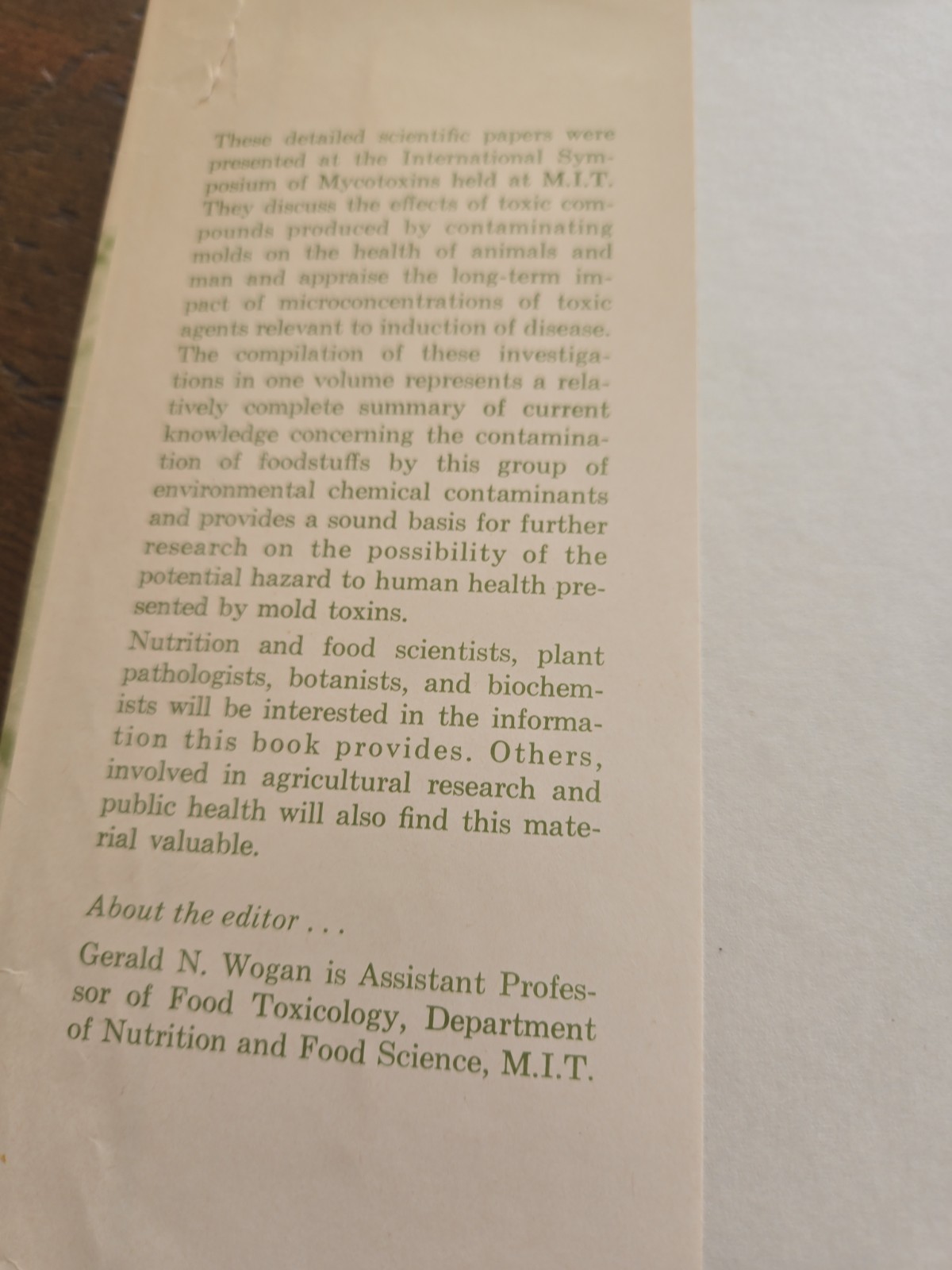 1965 Mycotoxins in Foodstuffs Edited By Gerald N. Wogan HC DJ