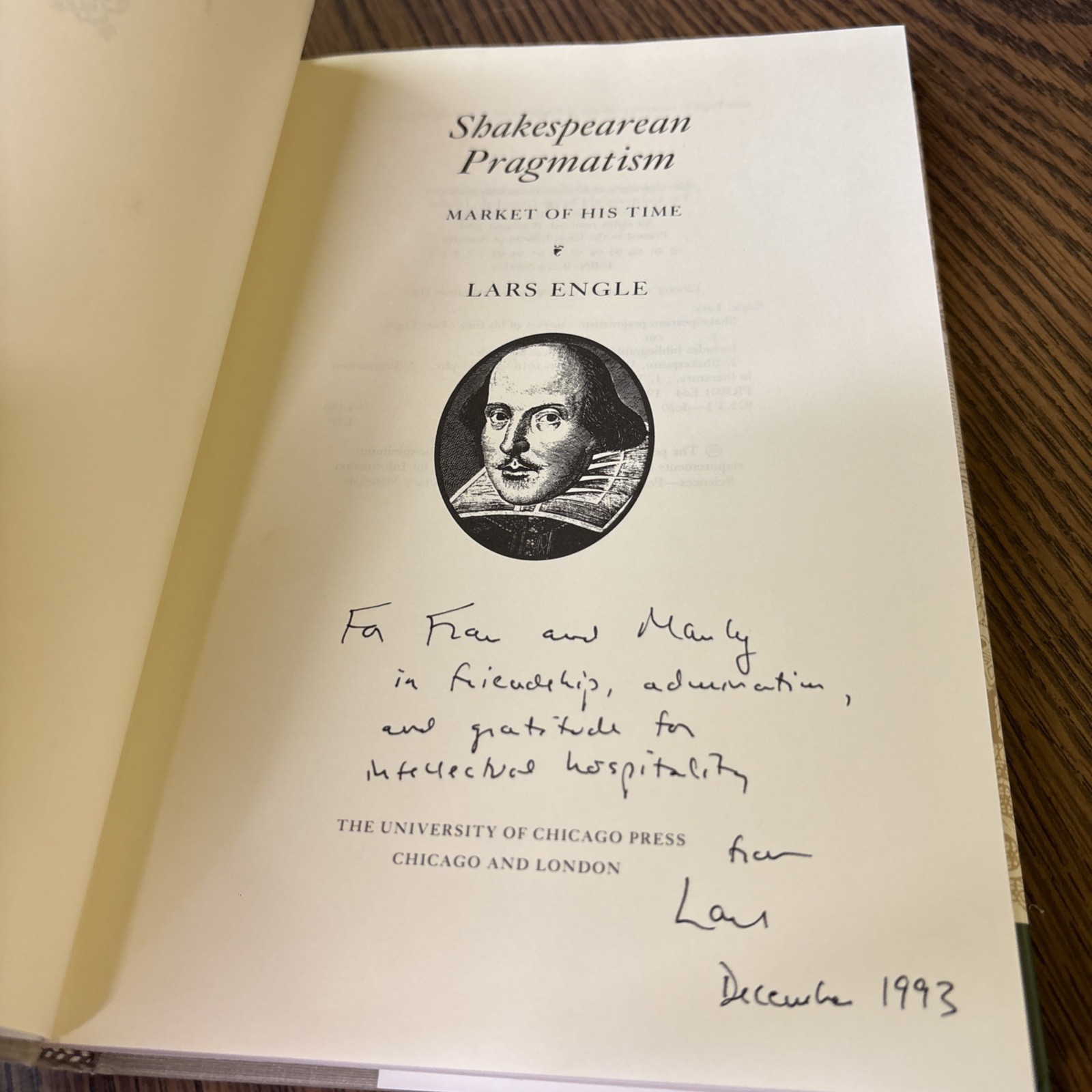 Shakespearean Pragmatism Market of His Time – Lars Engle 1993 Hardcover Signed!