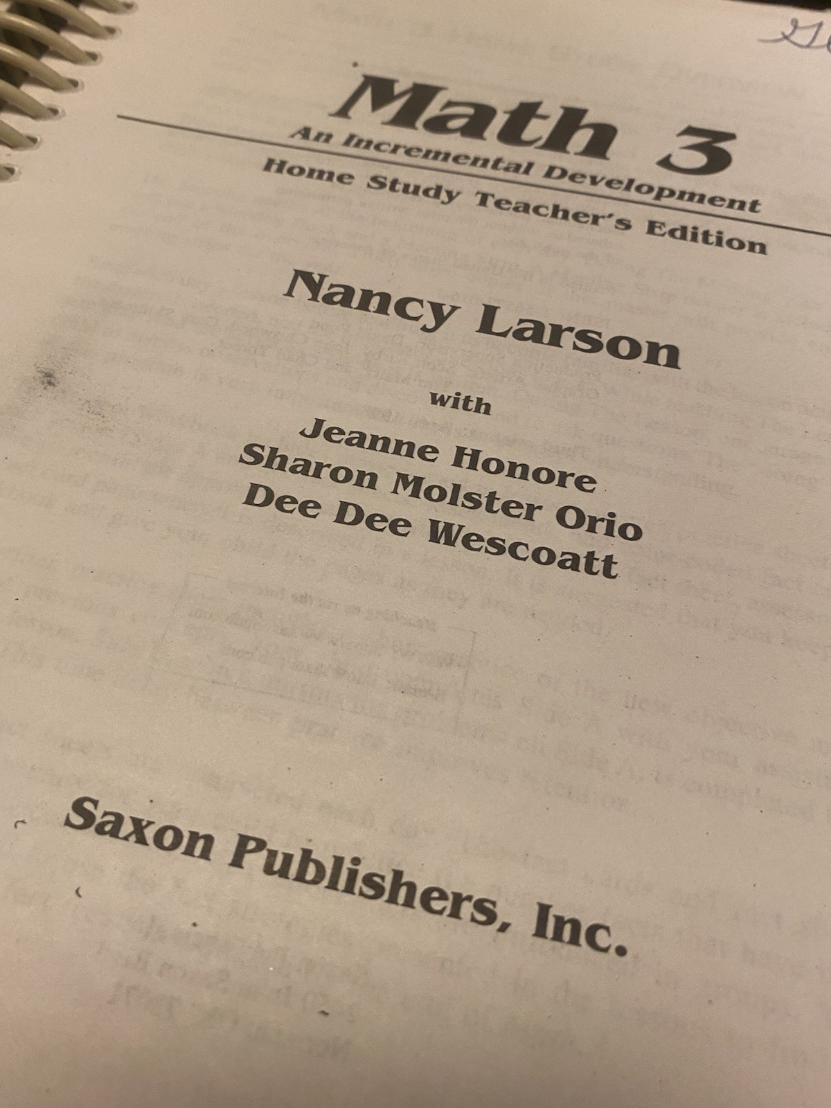 Saxon Math 3–Home Study Teacher’s Edition By Nancy Larson, Spiral-Bound