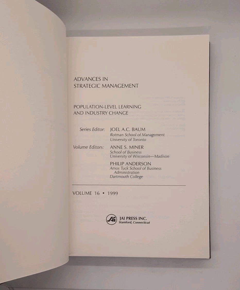 Population-Level Learning and Industry Change (1999, Jai Press Inc.)