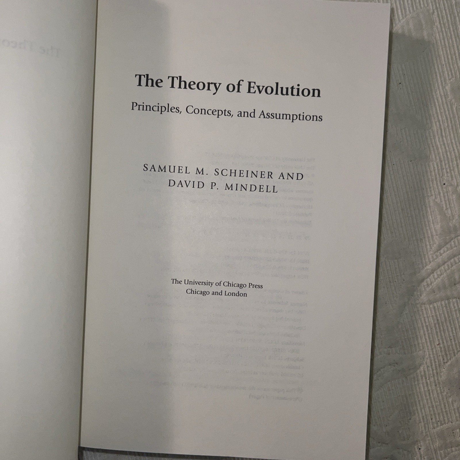 The Theory of Evolution: Principles, Concepts, Assumptions, Scheiner Mindel 2020