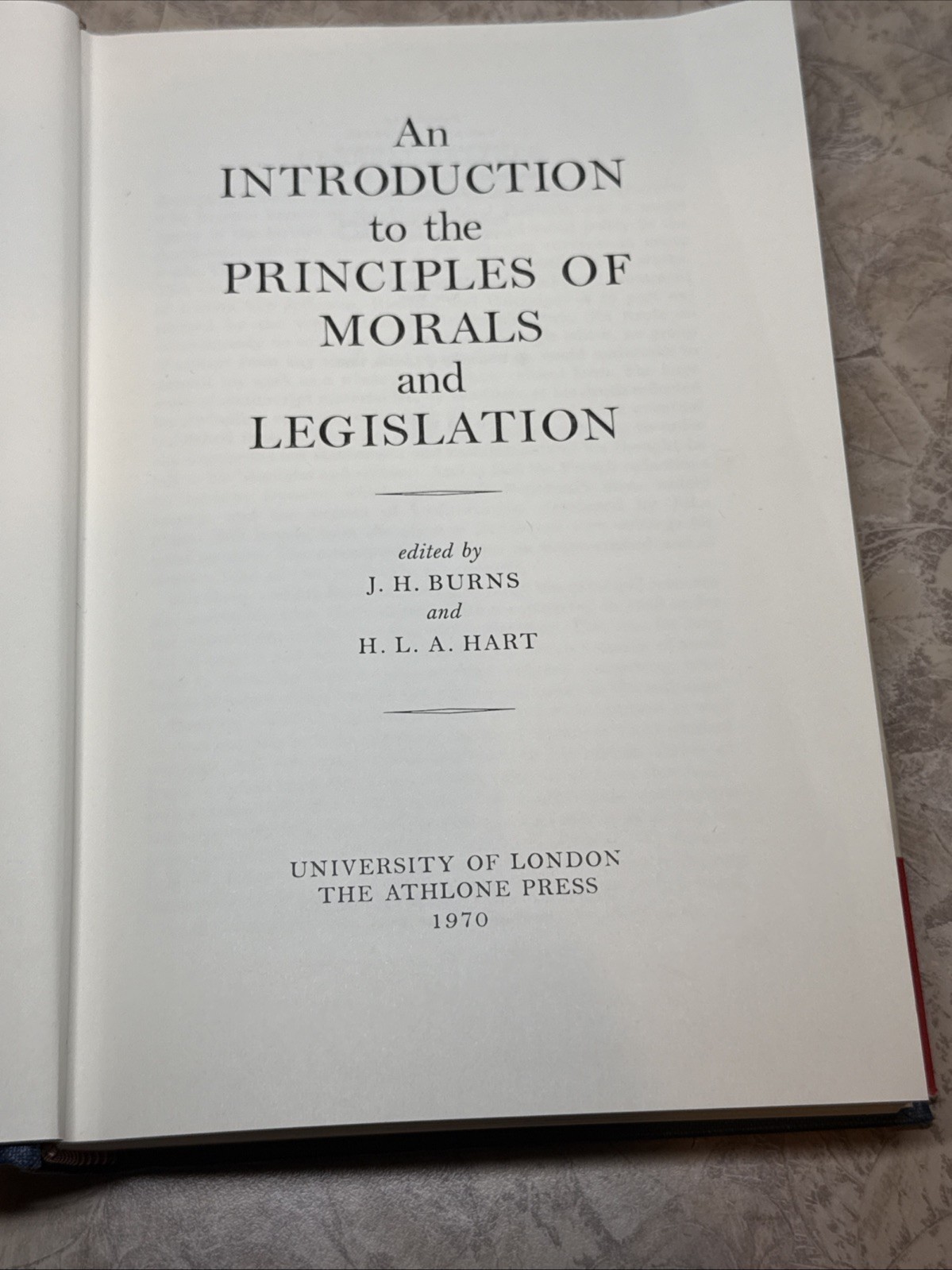 Jeremy Bentham 1970 An Intro to the Principles of Morals & Legislation HC DJ