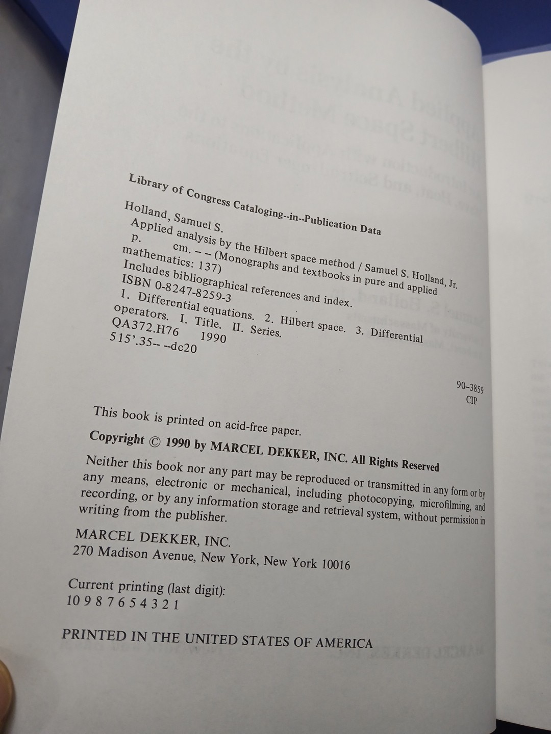 APPLIED ANALYSIS BY THE HILBERT SPACE METHOD: AN By Samuel S. Holland