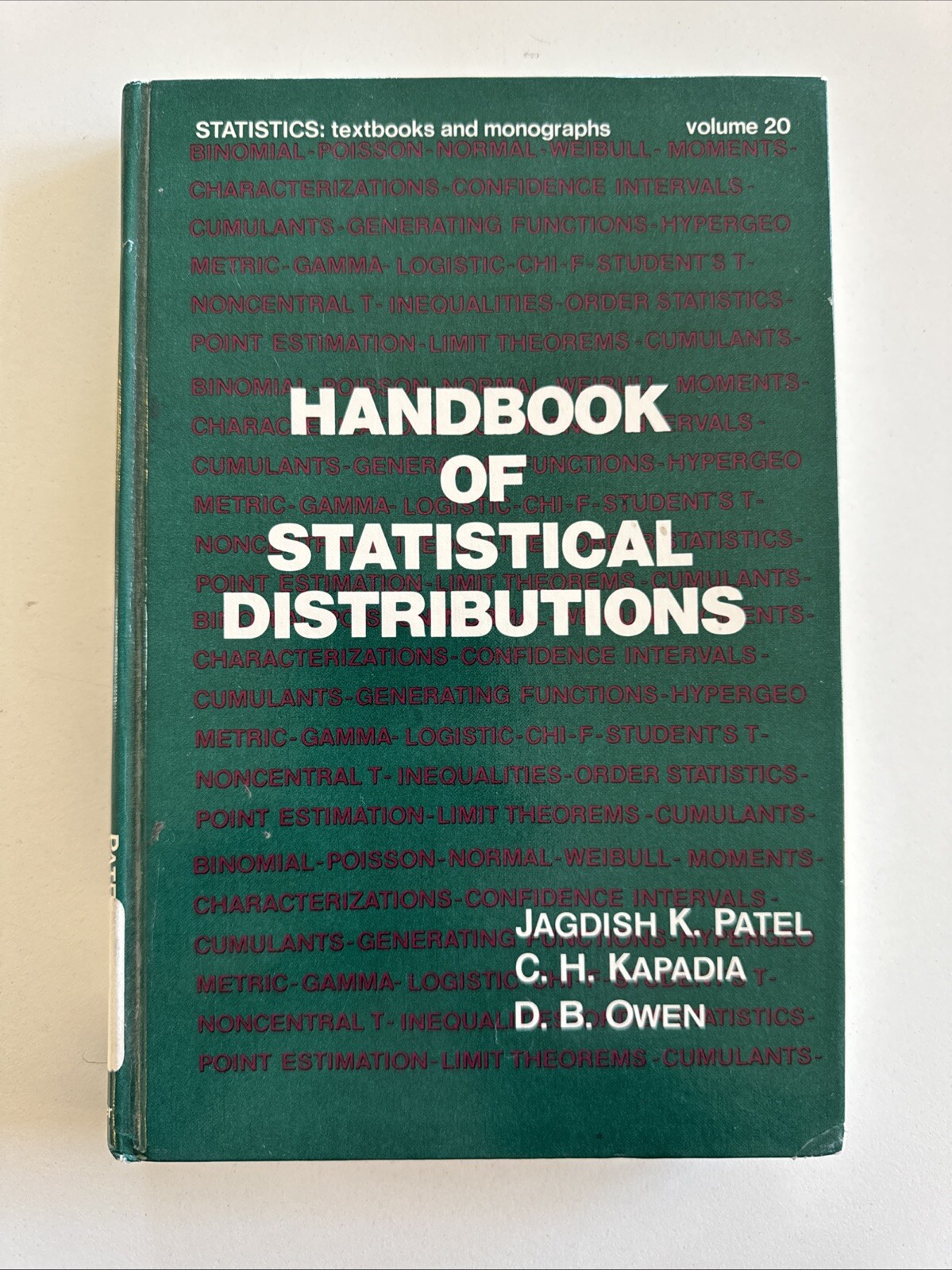 LANL Copy! Handbook of Statistical Distributions by Patel 1976 HC 1st Printing