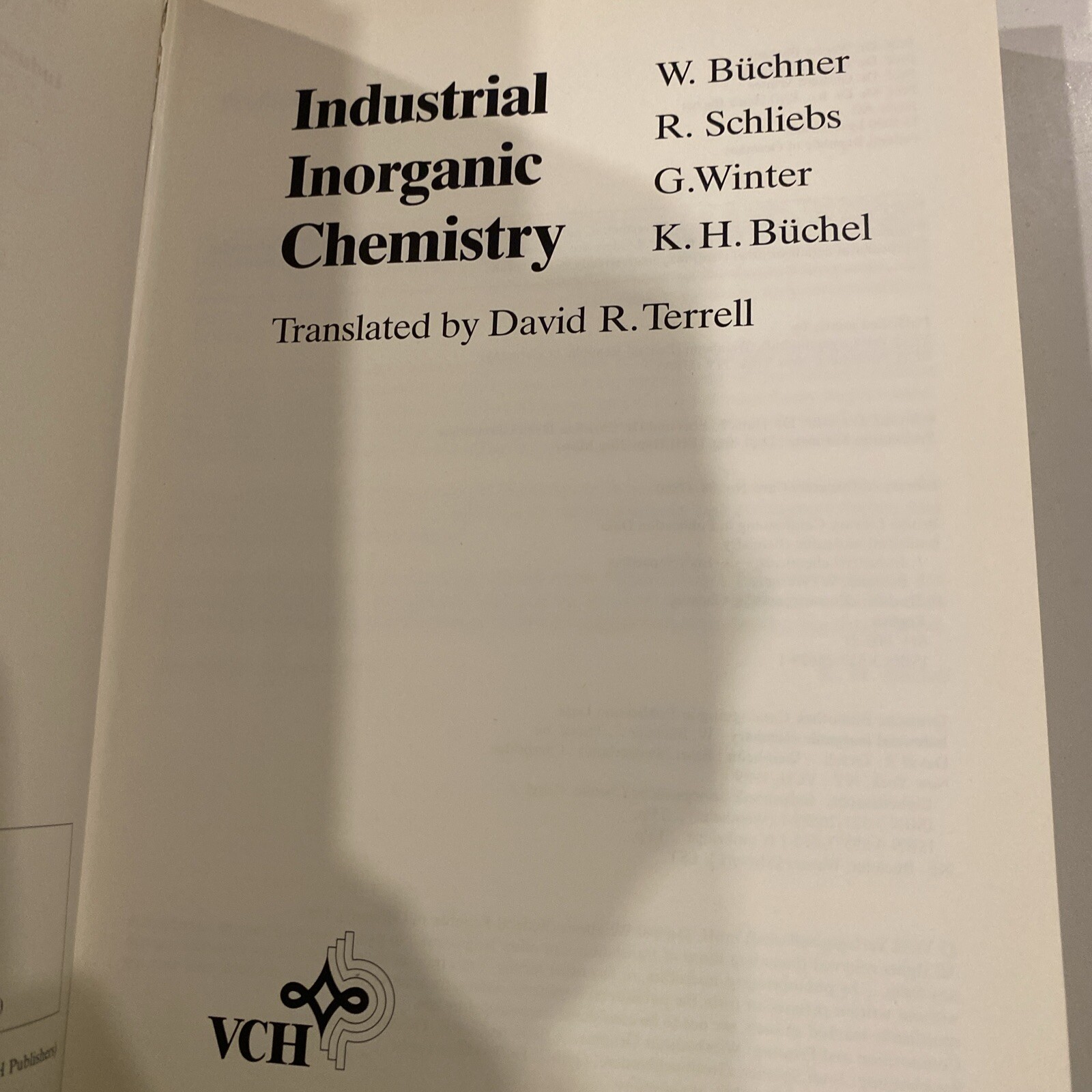 Industrial Inorganic Chemistry by Buchner, Winter, Buchel 1st ed