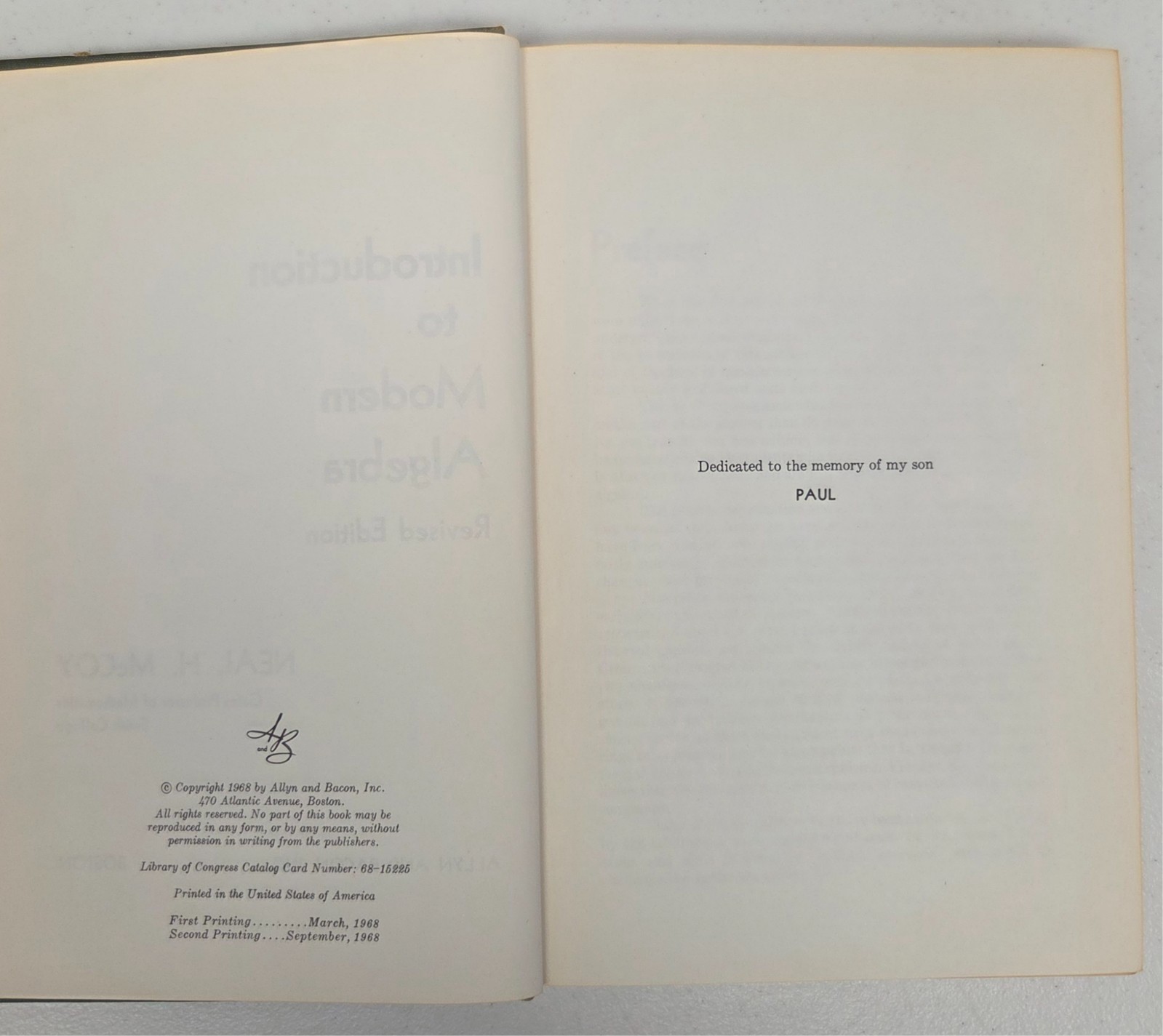 1968 Introduction to Modern Algebra Green Hardcover Revised Neal H. McCoy