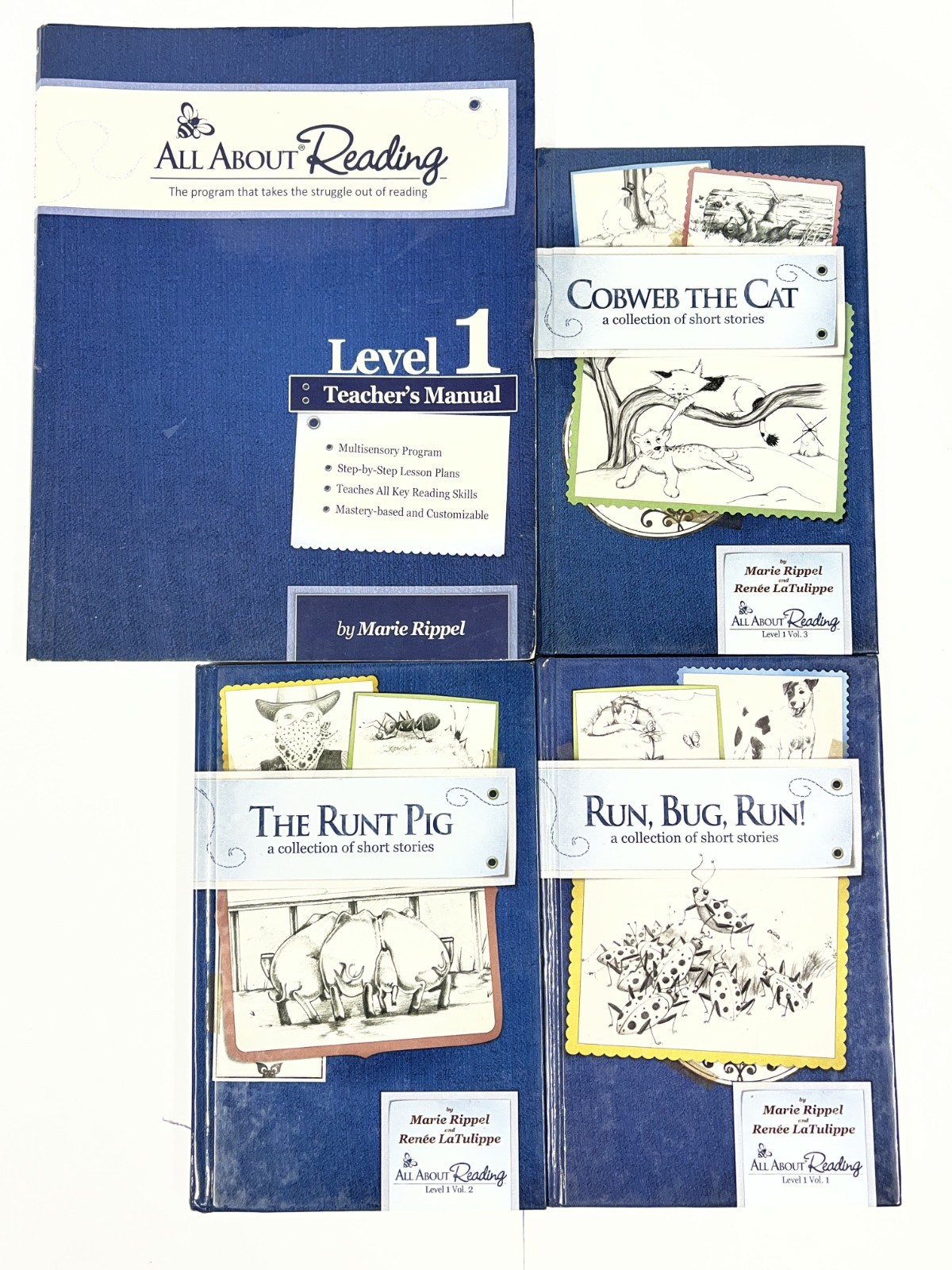 All About Reading Level 1 set Teacher’s Manual + Readers 1-3 Bug Pig Cat