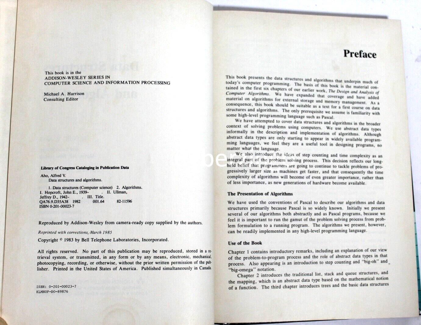 Data Structures And Algorithms Alfred Aho John Hopcroft 1983 PREOWNED