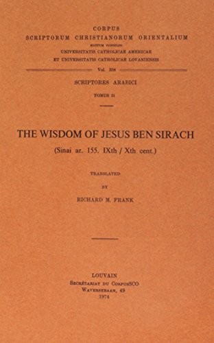 THE WISDOM OF JESUS BEN SIRACH. AR. 31. (CORPUS SCRIPTORUM By R M Frank **NEW**