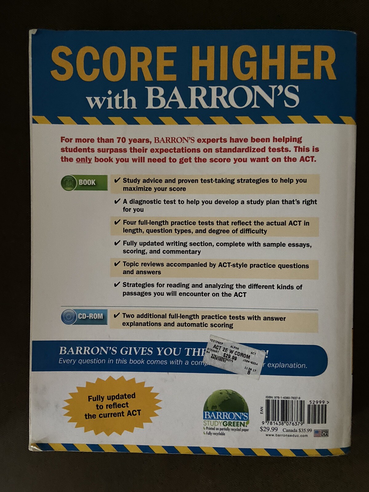 Barron’s ACT with CD-ROM by Brian W. Stewart (2016, Trade Paperback, Revised)
