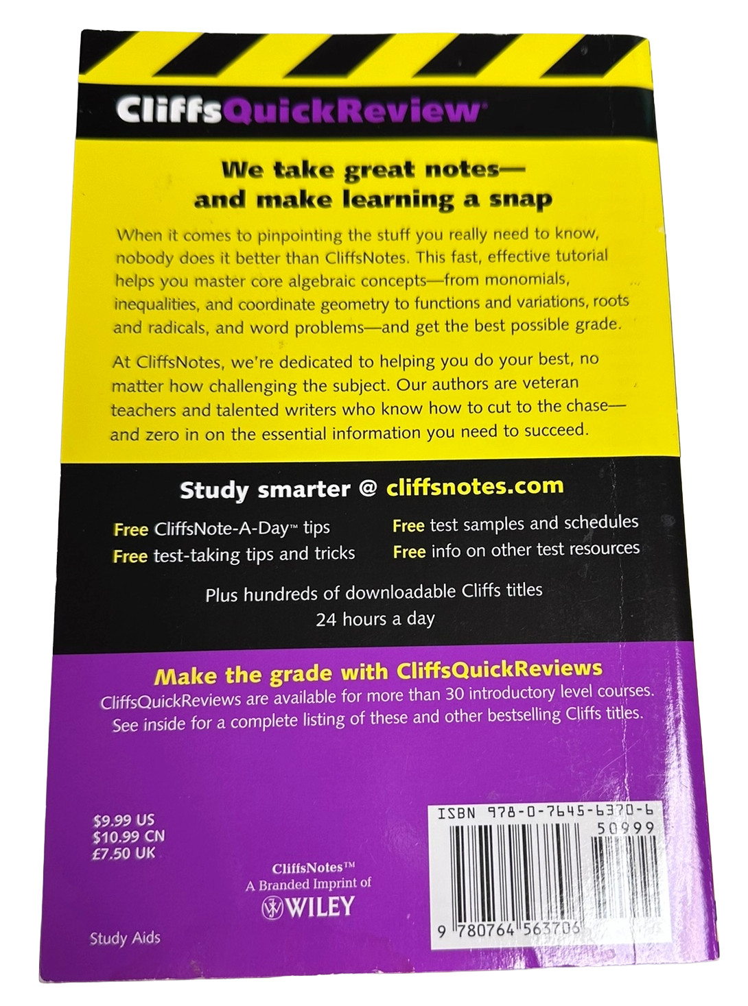 Cliffs Quick Review Algebra I by Jerry Bobrow (2001, Trade Paperback)