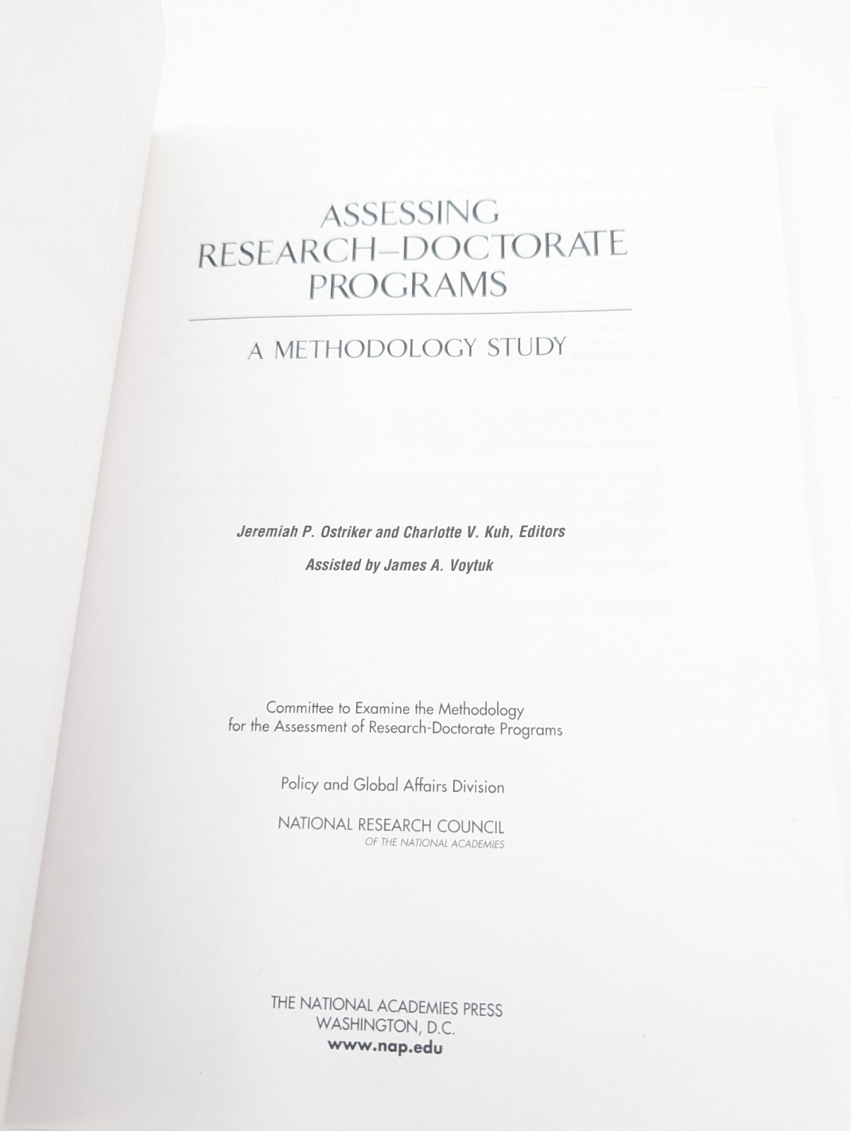 Assessing Research Doctorate Programs A Methodology Study NRC Academic Textbook