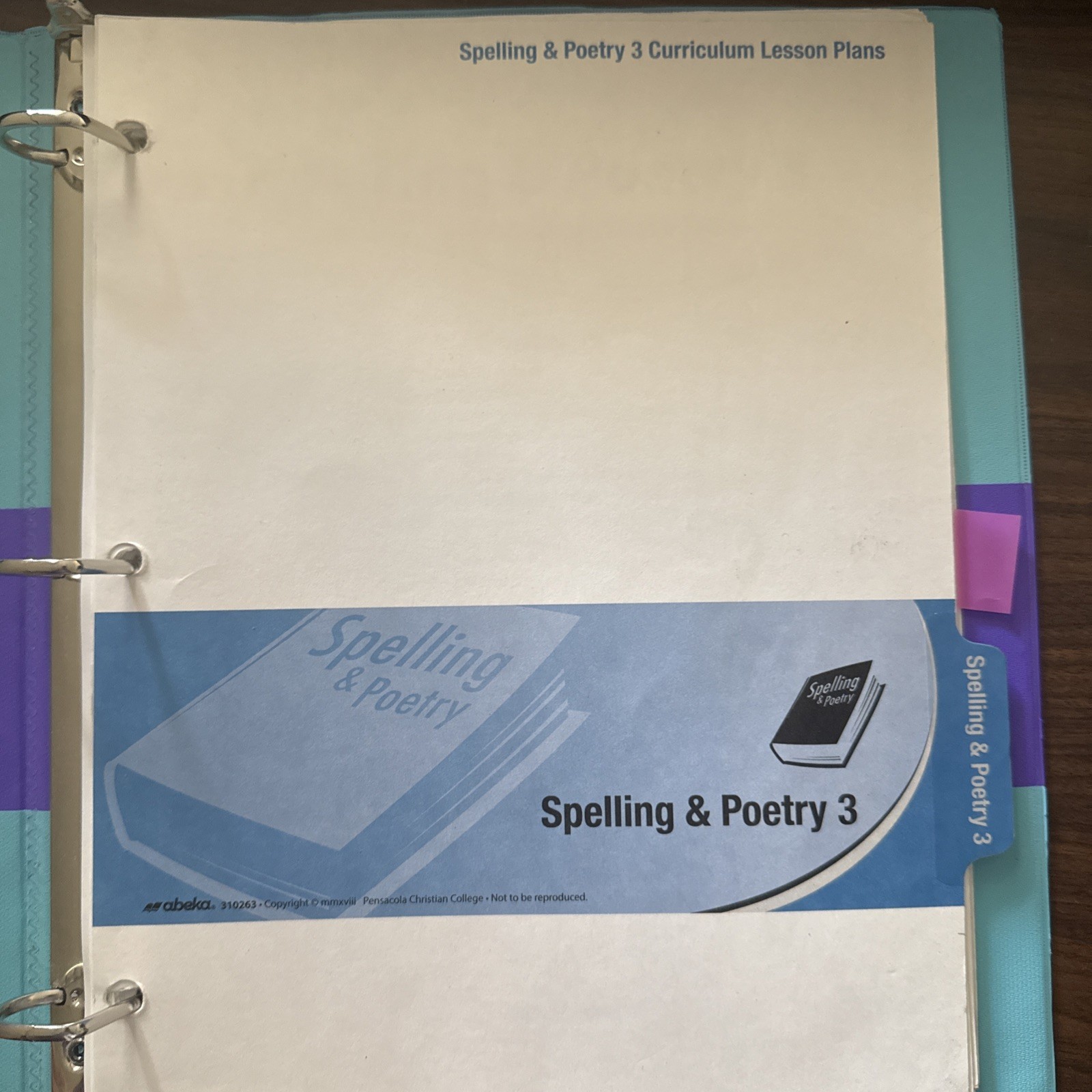 Abeka Spelling and Poetry 3rd grade student and teacher book With Lesson Plans