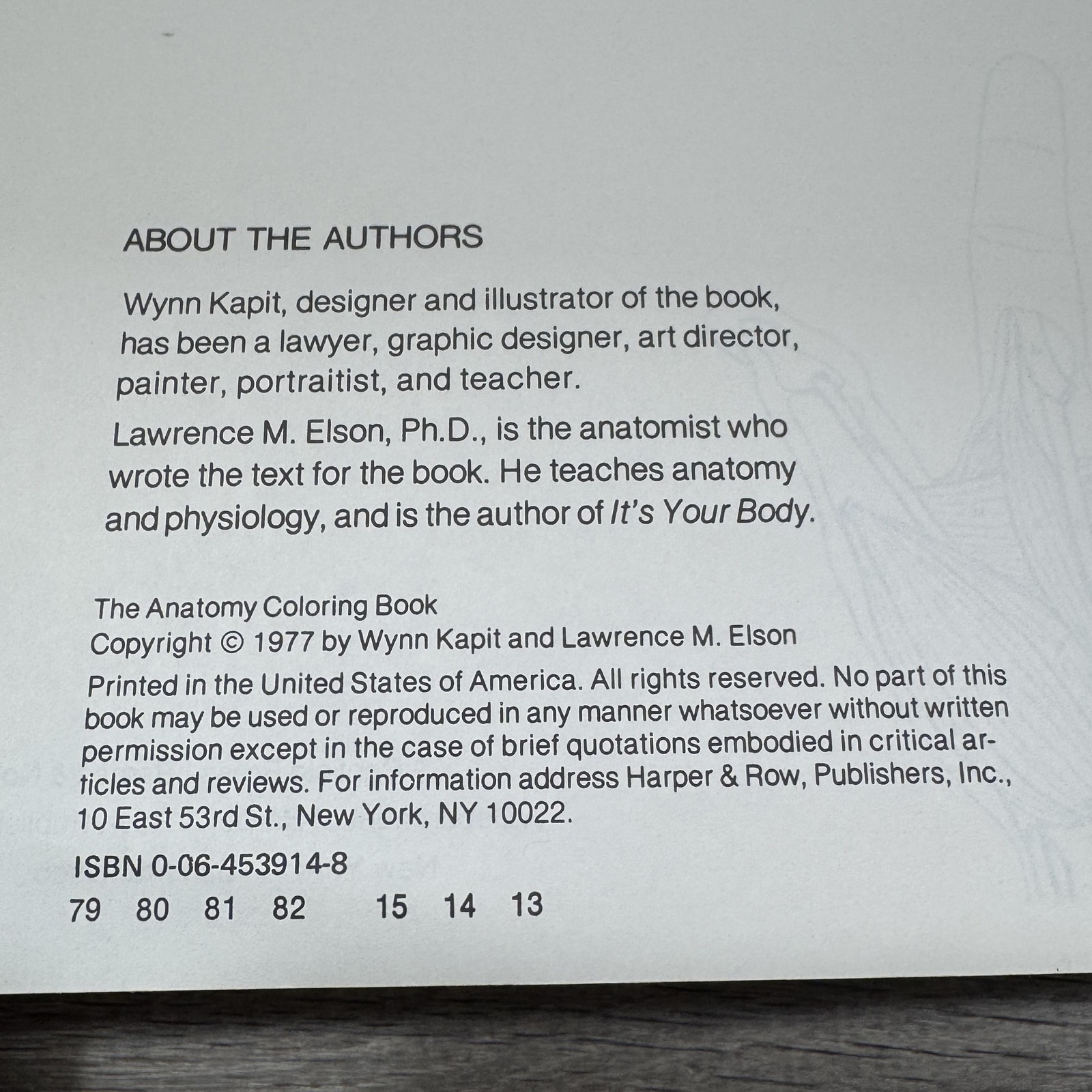Vintage The Anatomy Coloring Book Kapit Elson Harper & Row Beige PB USA 1977